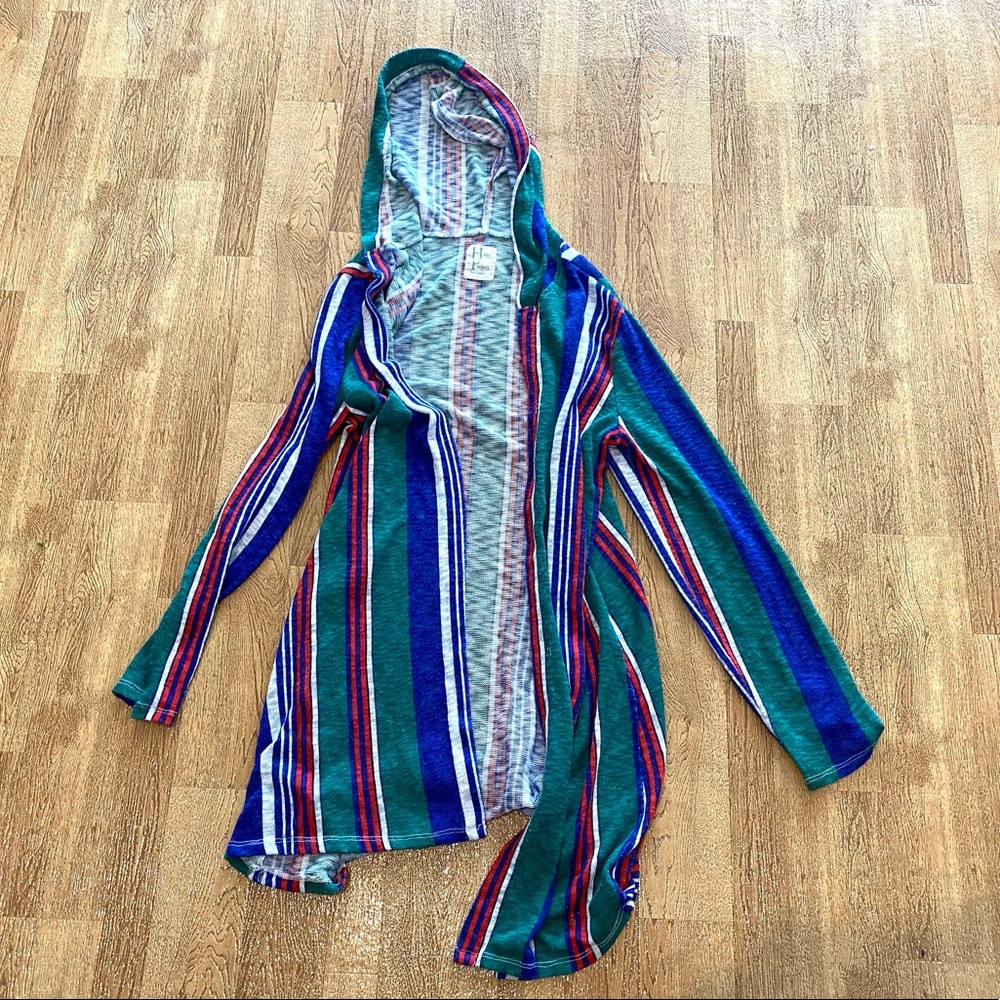 Haute Project Los Angeles Boho Hippie Striped Hooded Cover-up Cardigan Duster L